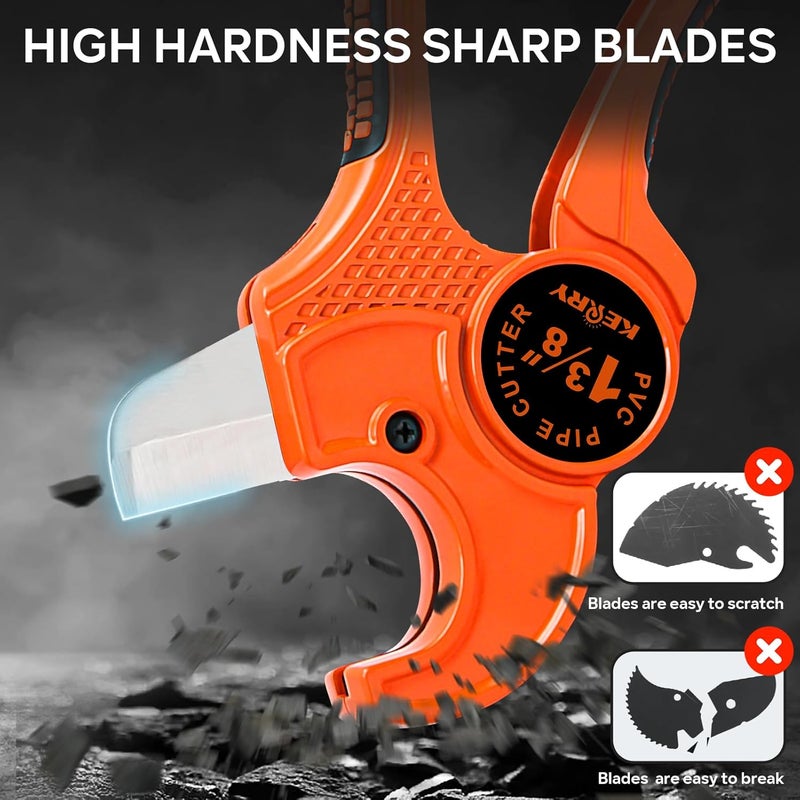 KERRY Hose Pipe Cutter, Up to 1-3/8" Ratcheting Heavy-Duty PEX POLY PE Plastic Hoses and Plumbing Tube Cutting Tool, Sharp Stainless Steel Blades, Thicken Aluminum Body Extended Handle - Image 3